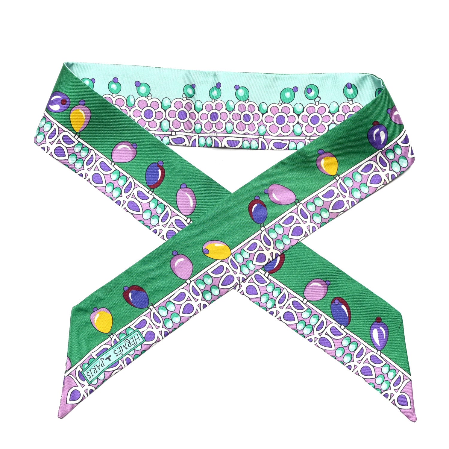 Hermes Silk Parures Des Maharajas Twilly Emeraude Mauve Vert 2 of 4