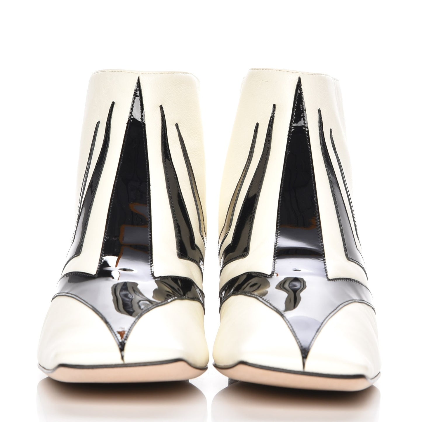 Lambskin Patent Short Boots 38 Black White