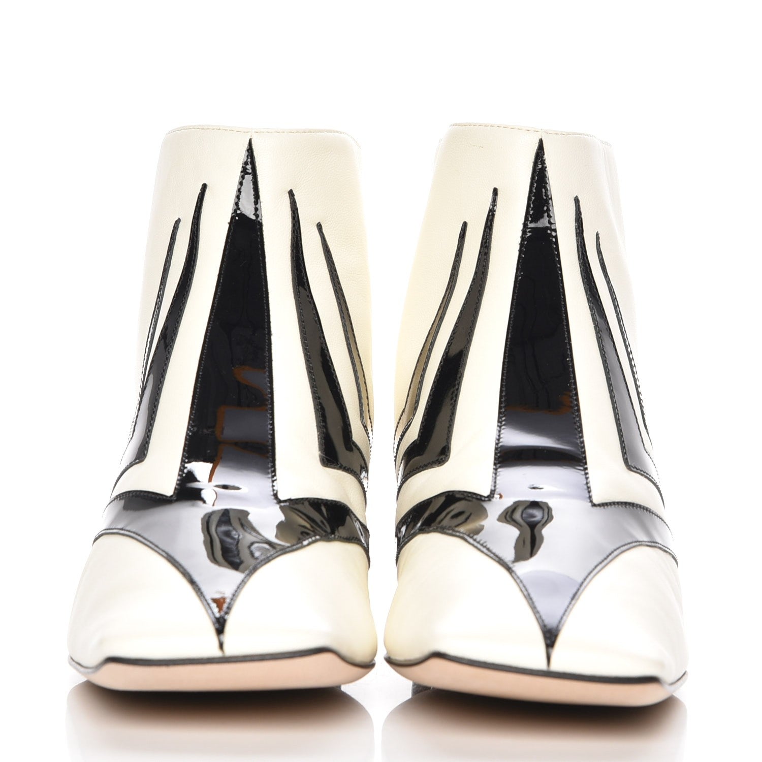 Chanel Lambskin Patent Short Boots 38 Black White 2 of 10