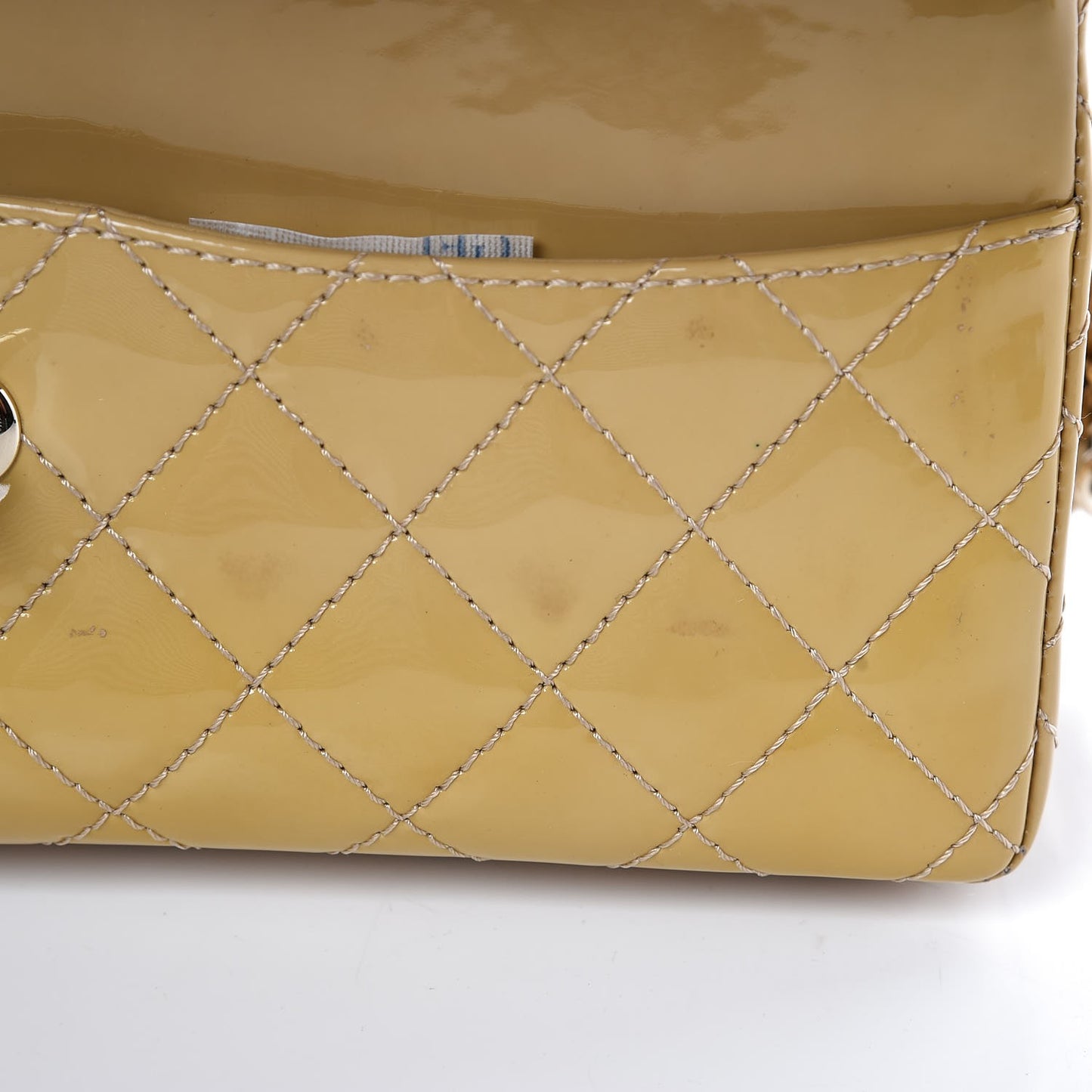 Patent Quilted Medium Double Flap Beige