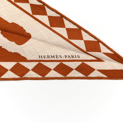 Hermes Cashmere Silk Fouets Et Badines Losange Scarf Naturel Caramel Menthol 2 of 4