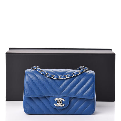 Chanel Caviar Chevron Quilted Mini Rectangular Flap Blue 11 of 11