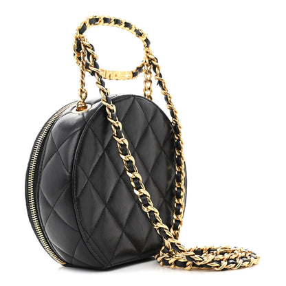 Chanel Lambskin Metal Quilted Small Top Handle Round Shoulder Bag Black 3 of 11