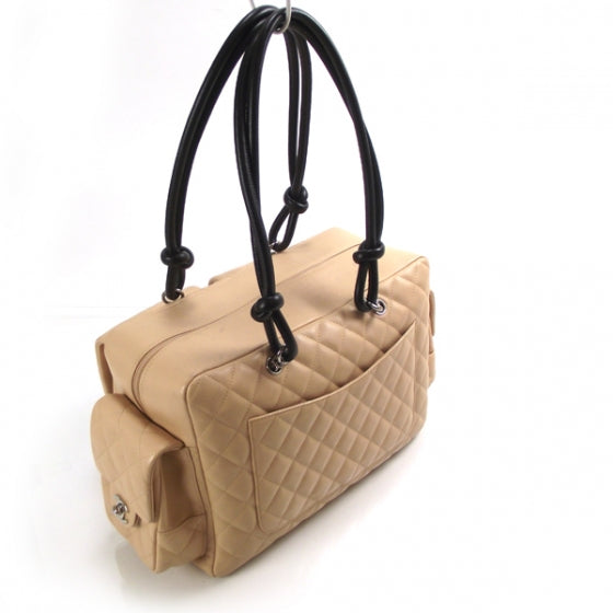 Calfskin Quilted Large Cambon Multipocket Reporter Beige Black