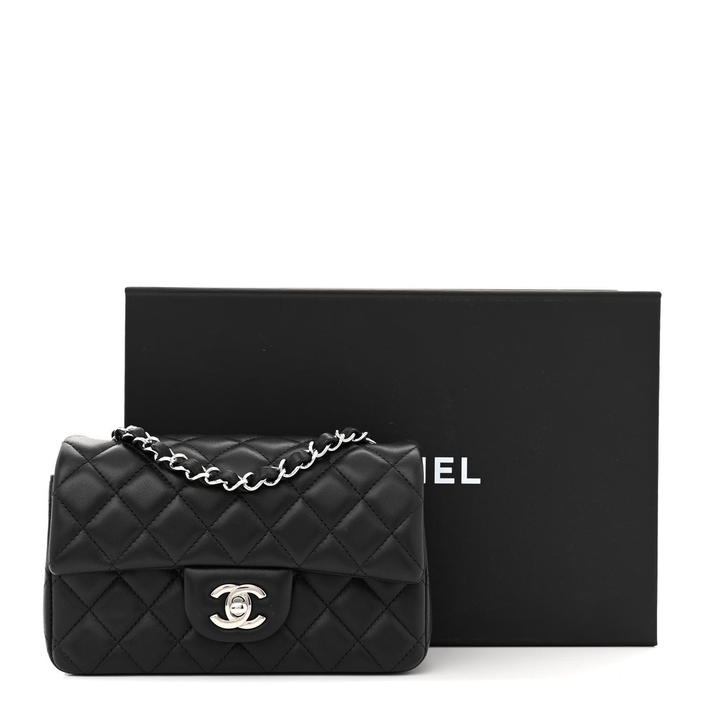 Lambskin Quilted Mini Rectangular Flap Black