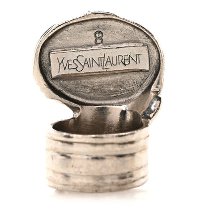 Saint Laurent Glass Cabochon Arty Ovale Ring 57 8 Gunmetal Cream 4 of 4