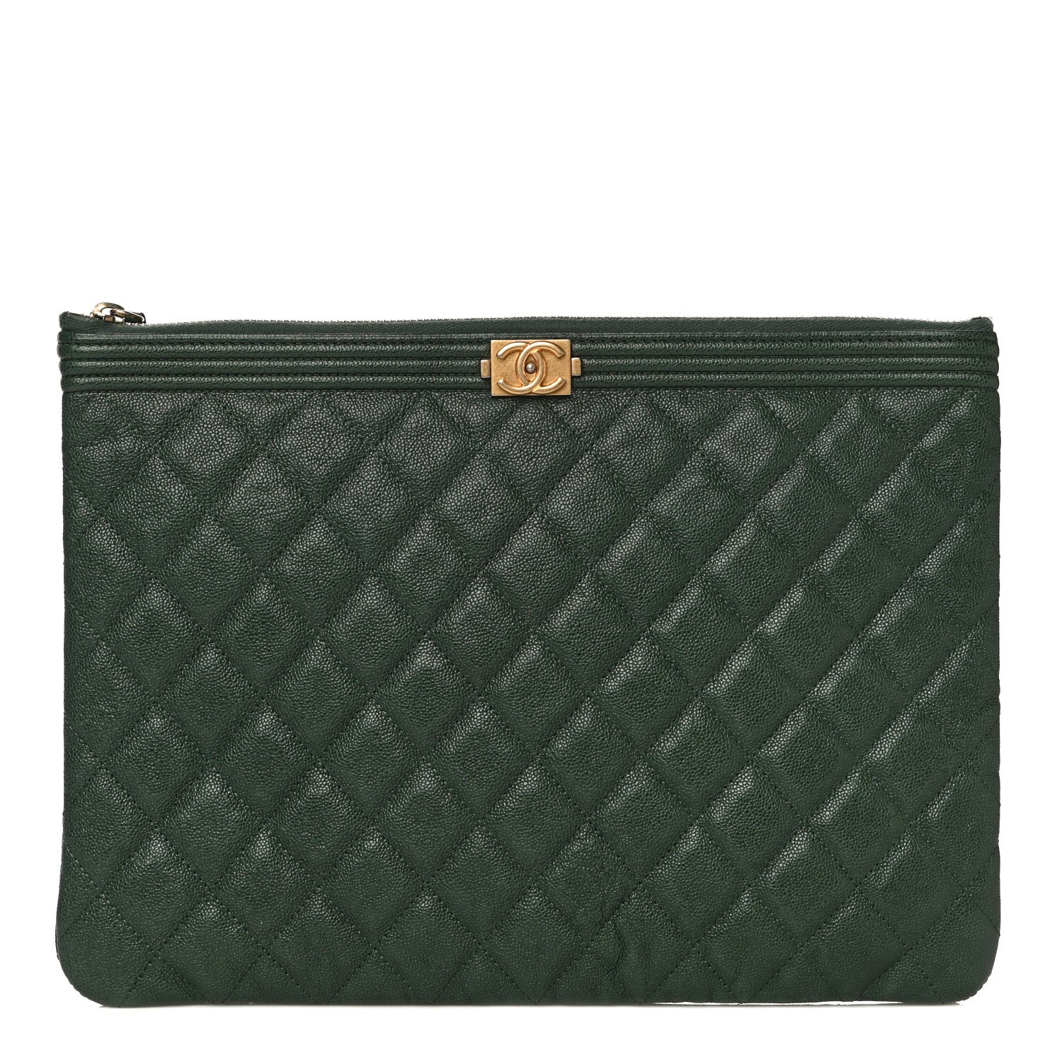 Chanel Caviar Quilted Medium Boy Cosmetic Case Green 1 of 12