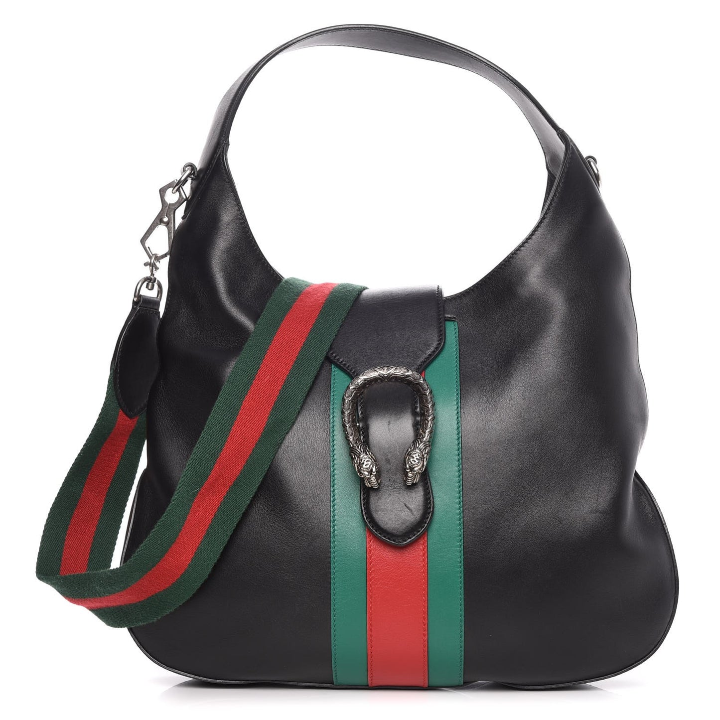 Calfskin Web Stripe Medium Dionysus Hobo Black