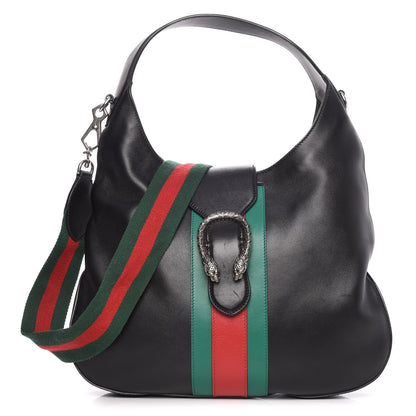 Gucci Calfskin Web Stripe Medium Dionysus Hobo Black 1 of 11