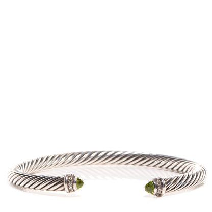 David Yurman Sterling Silver Diamond Peridot 5mm Cable Classics Bracelet 1 of 5