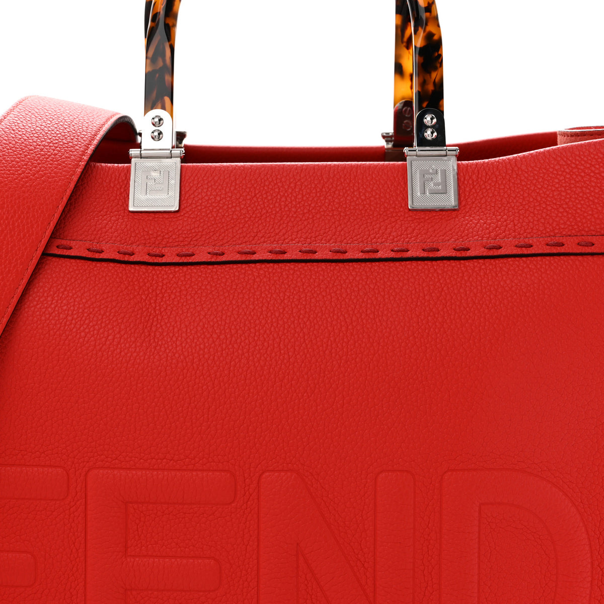 Fendi Vitello Cher Plexiglass Logo Debossed Medium Fendi Sunshine Shopper Tote Papavero 8 of 13