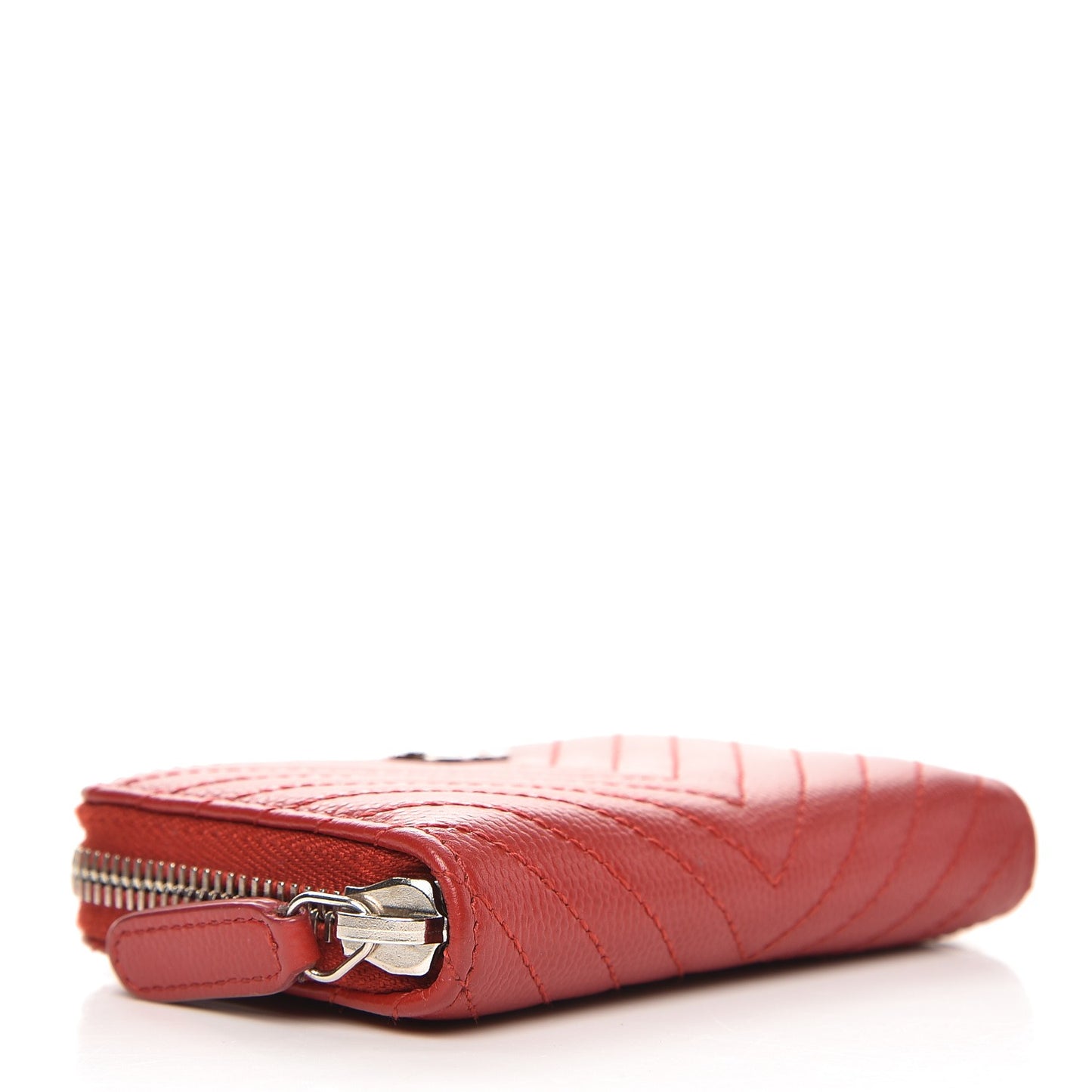 Caviar Chevron Quilted Zip Around Coin Purse Dark Red