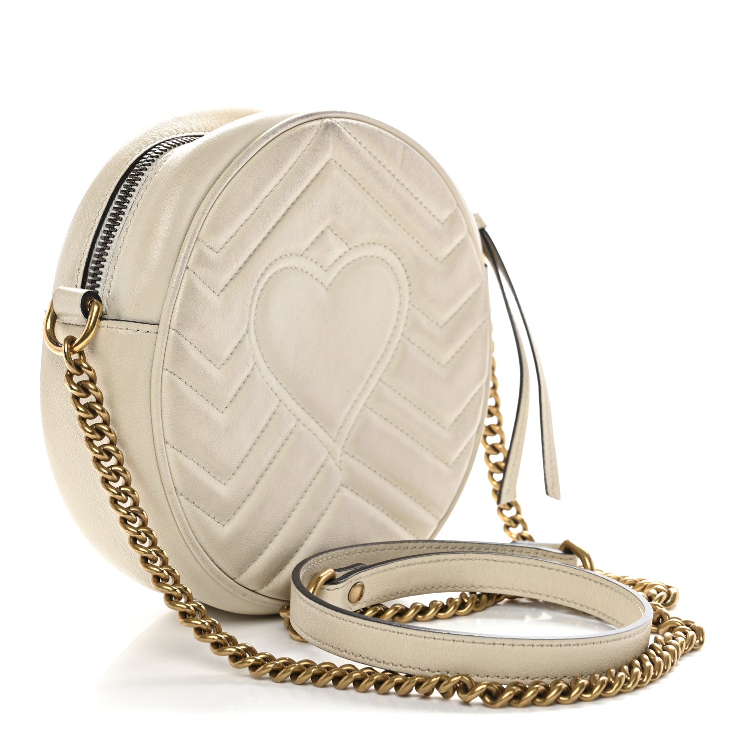 Gucci Calfskin Matelasse Mini GG Marmont Round Shoulder Bag White 3 of 16