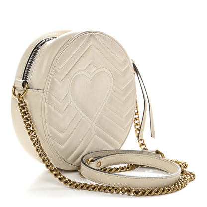 Gucci Calfskin Matelasse Mini GG Marmont Round Shoulder Bag White 3 of 16