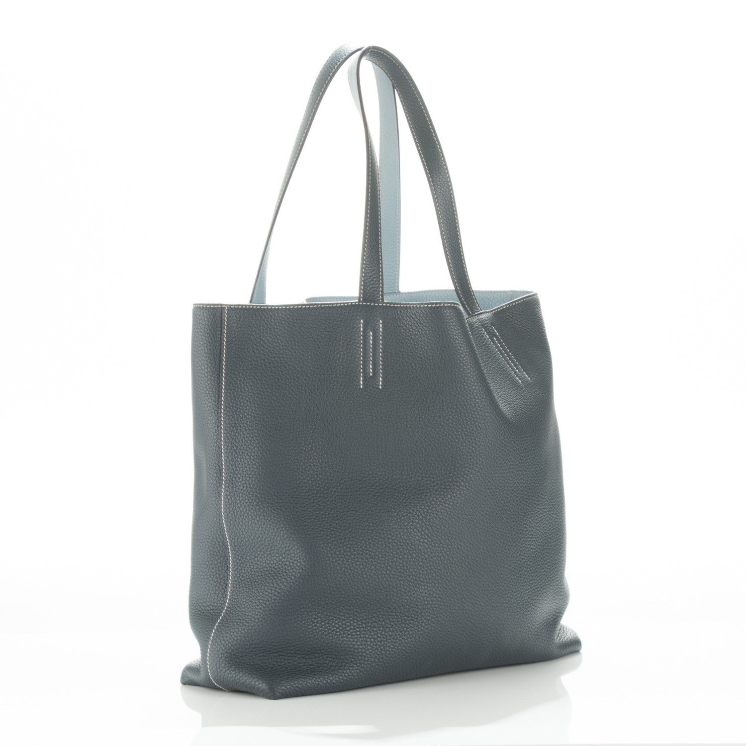 Hermes Taurillon Clemence Double Sens 36 Reversible Tote Bleu Lin Bleu Obscur 2 of 10