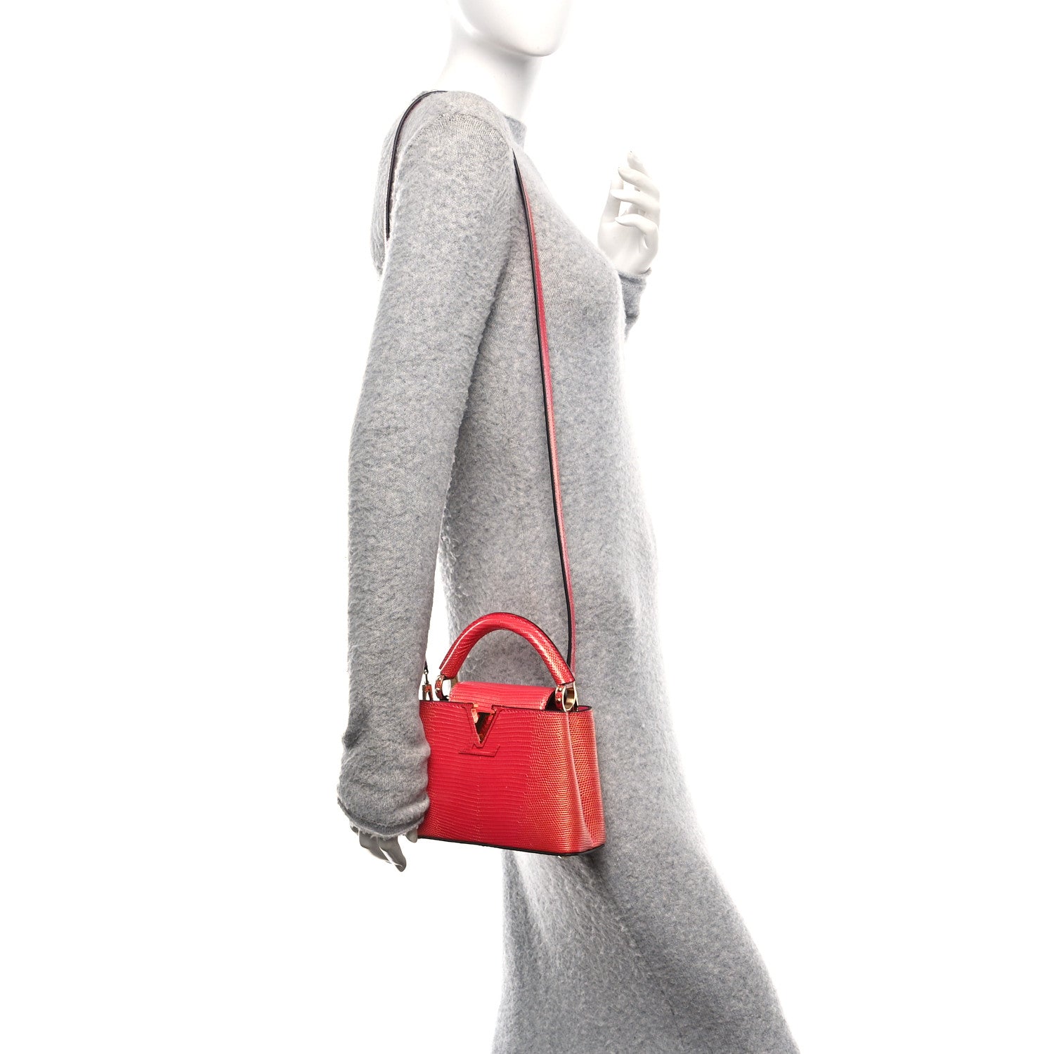 Louis Vuitton Metallic Lizard Capucines Mini Fuchsia Gold 2 of 9