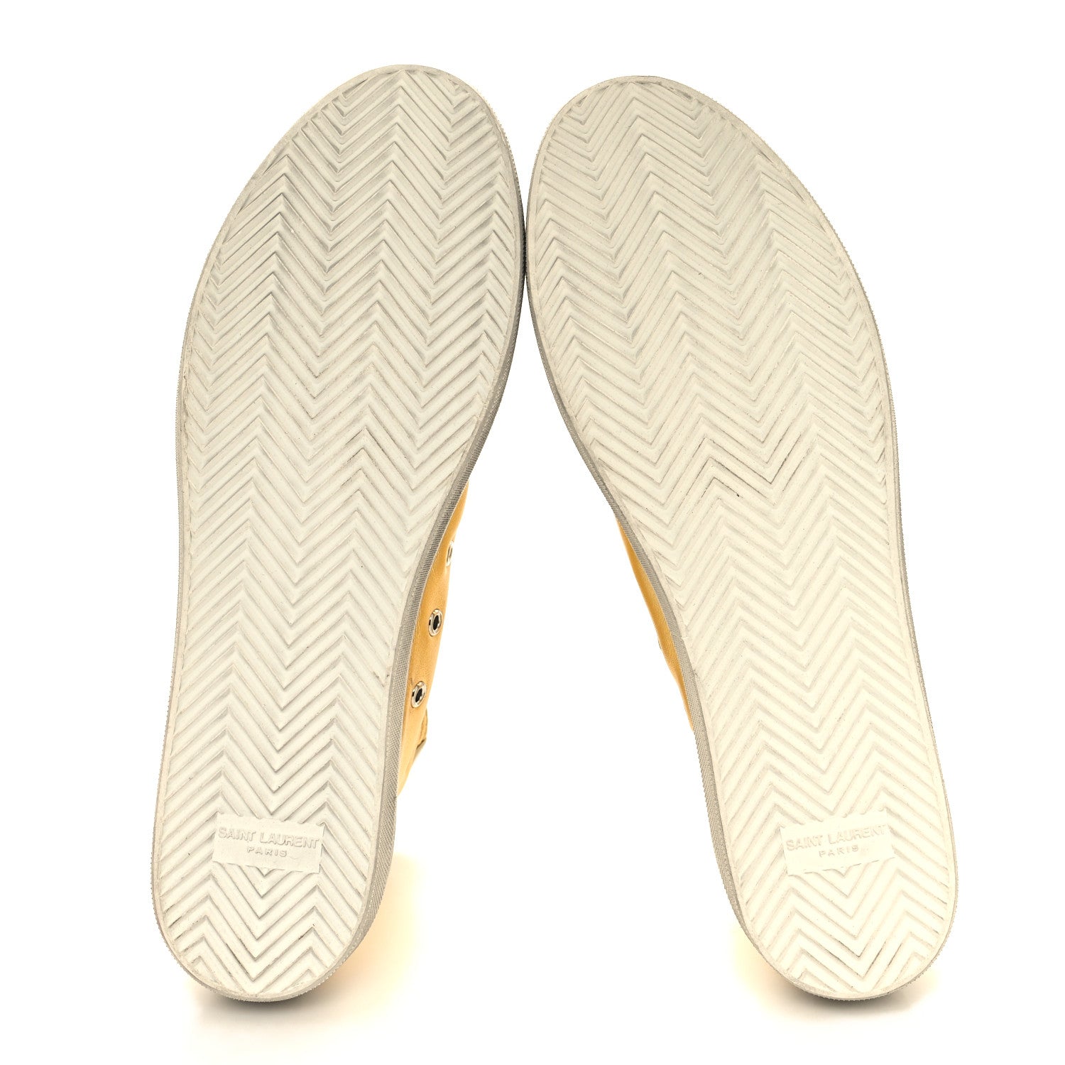 Saint Laurent Distressed Calfskin Bedford Logo-Appliqued Hightop Sneakers 44 Gold Cream White 5 of 10