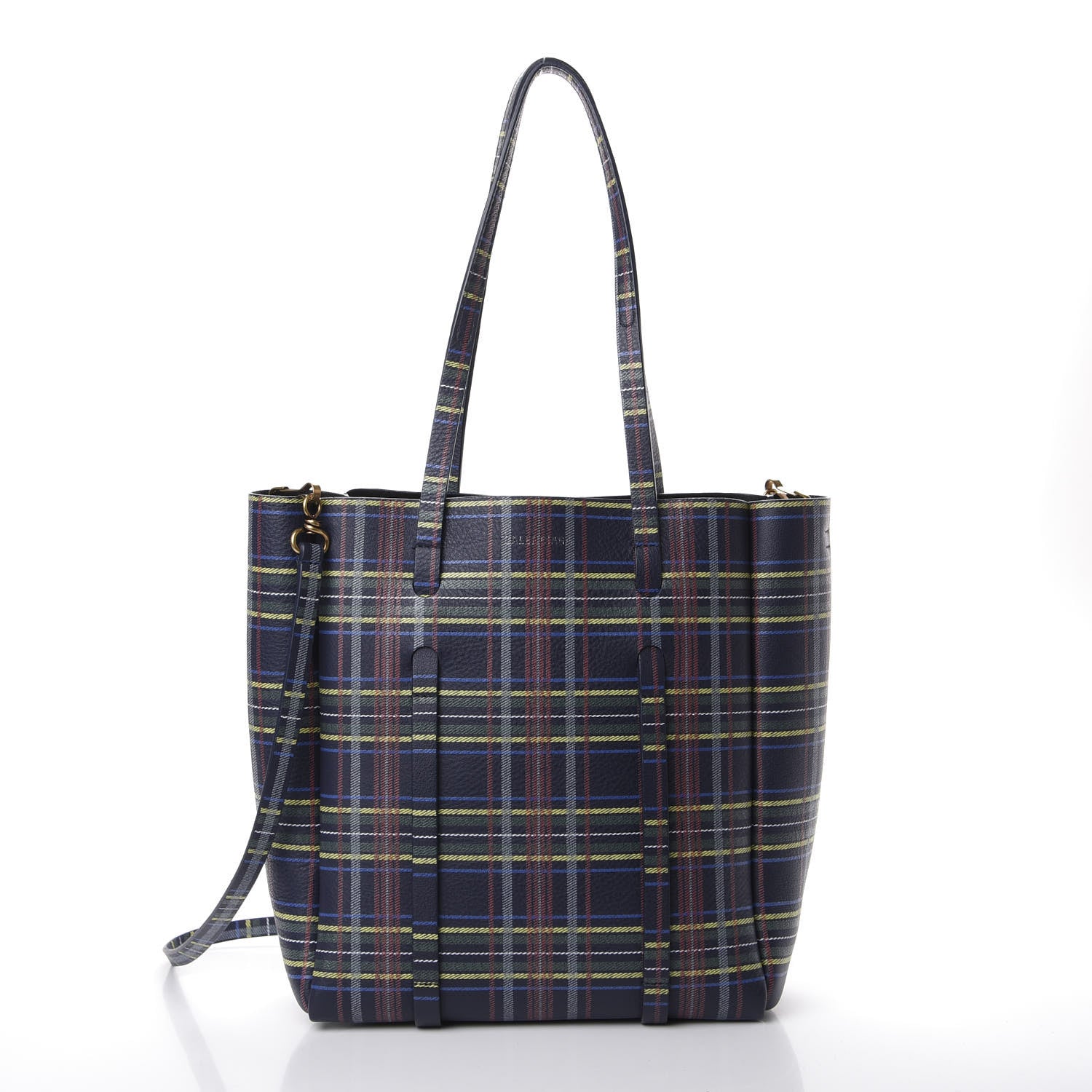 Balenciaga Calfskin Plaid XS Everyday Tote Bleu Navy Jaune 2 of 13
