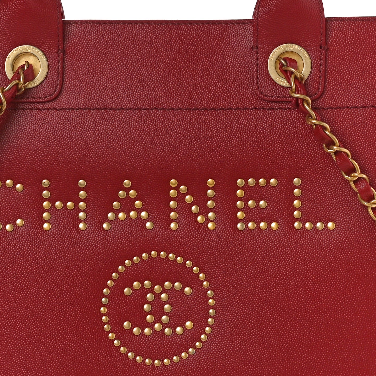 Caviar Small Studded Deauville Tote Red
