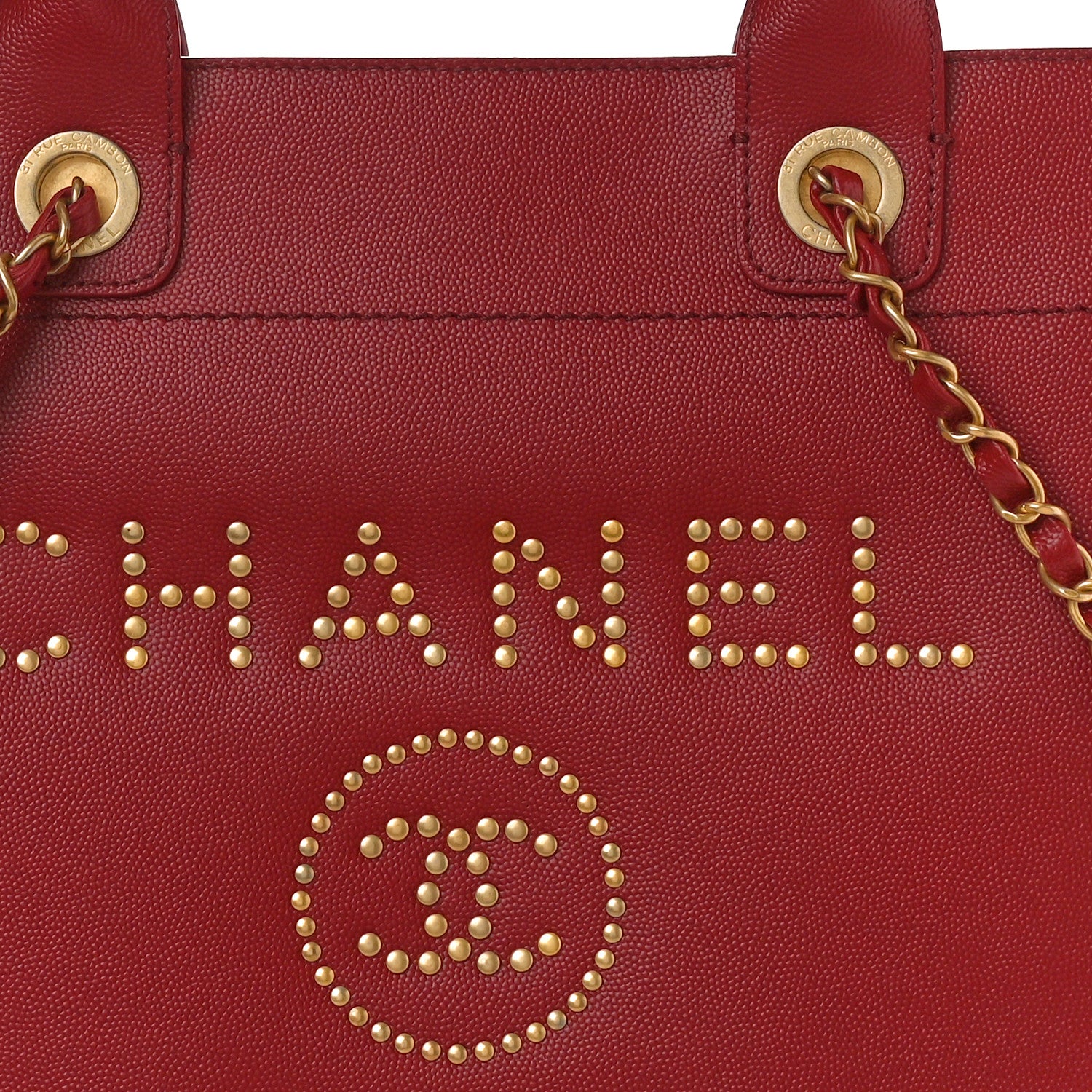 Chanel Caviar Small Studded Deauville Tote Red 8 of 12