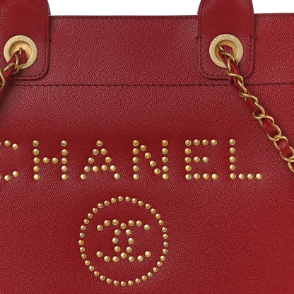 Chanel Caviar Small Studded Deauville Tote Red 8 of 12
