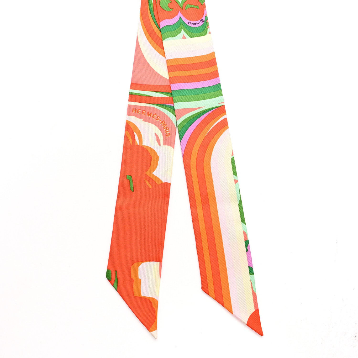 Hermes Silk Brides De Gala Shadow Twilly Orange Vert Corail 2 of 4