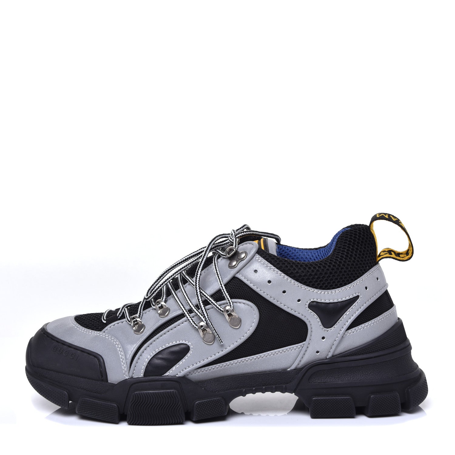 Gucci X SEGA Mesh Technical Canvas Calfskin Reflective Mens Flashtrek Sneakers 9 Silver Black 1 of 10