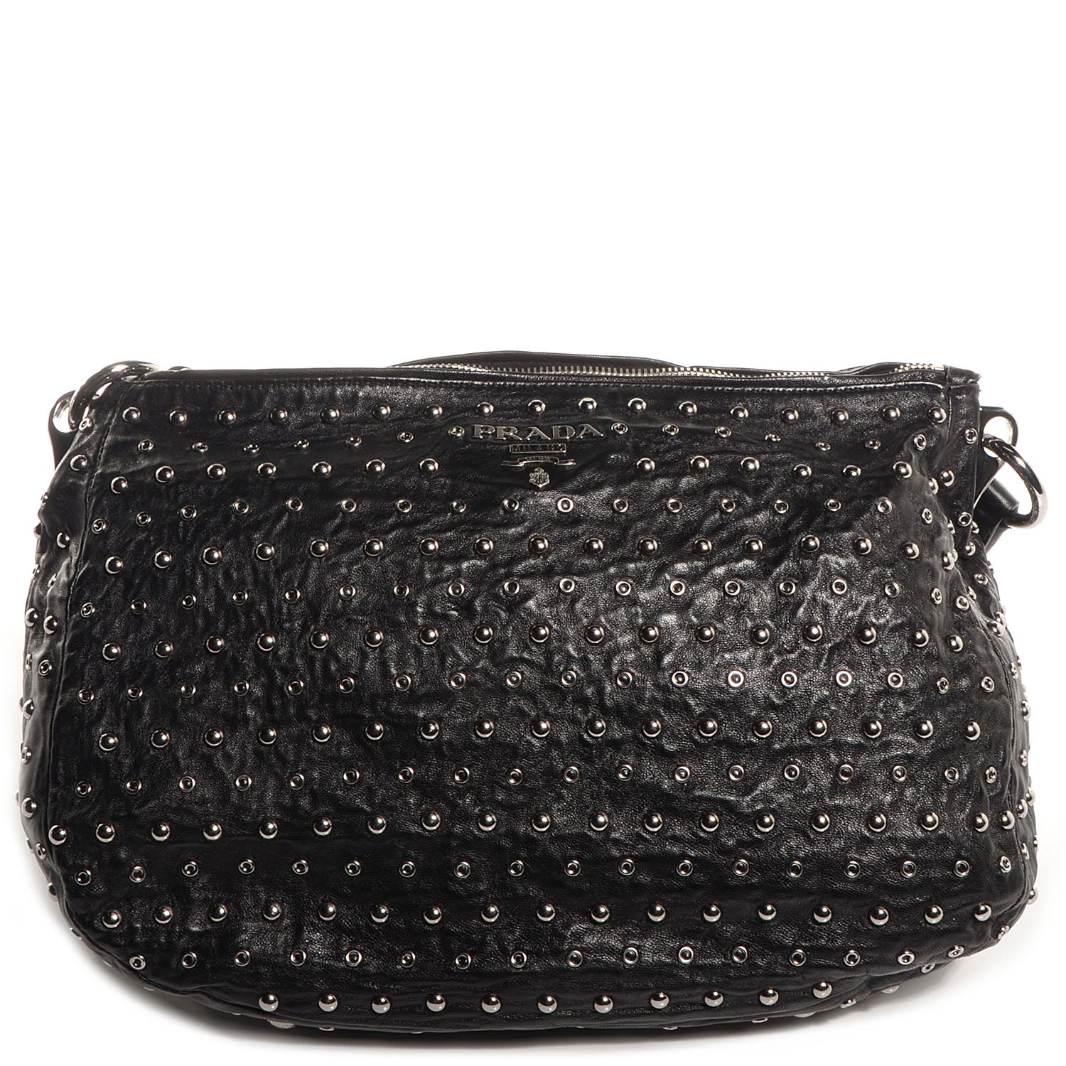 Prada Nappa Antique Studded Shoulder Bag Nero Black 1 of 9