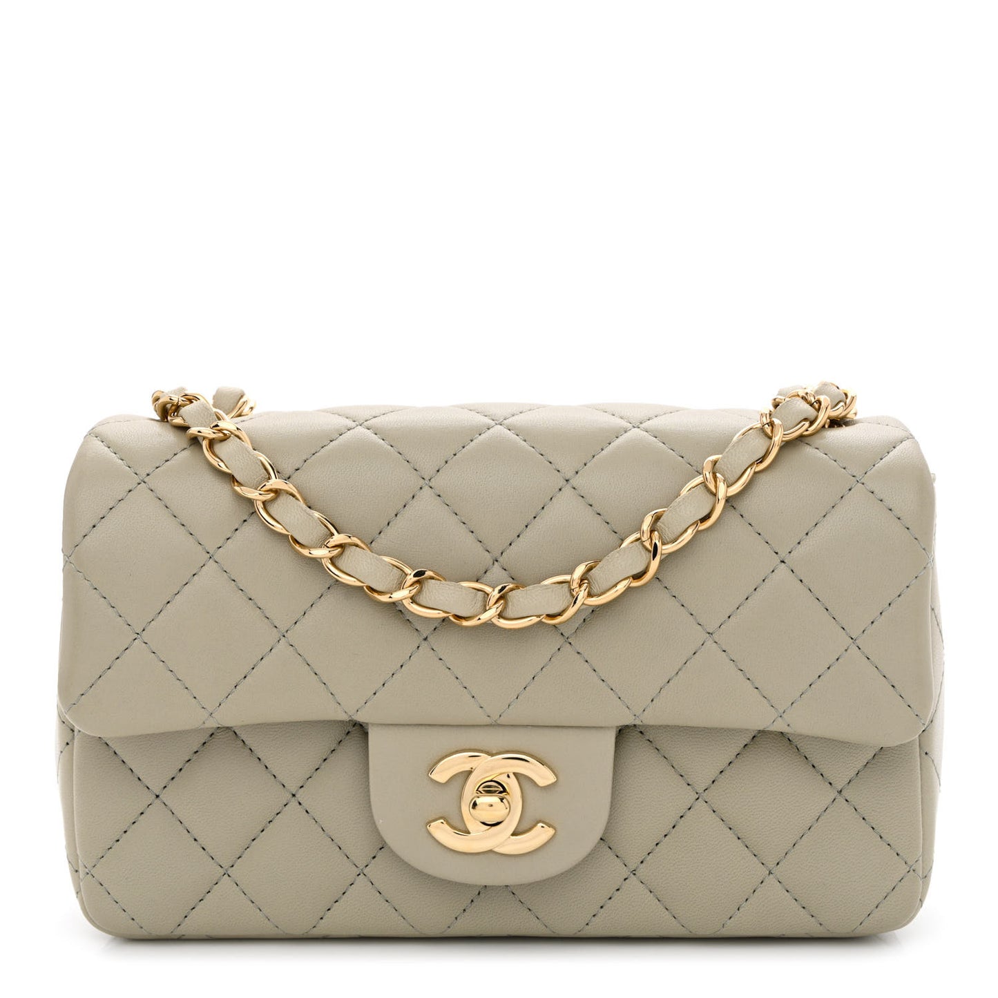 Lambskin Quilted Mini Rectangular Flap Grey