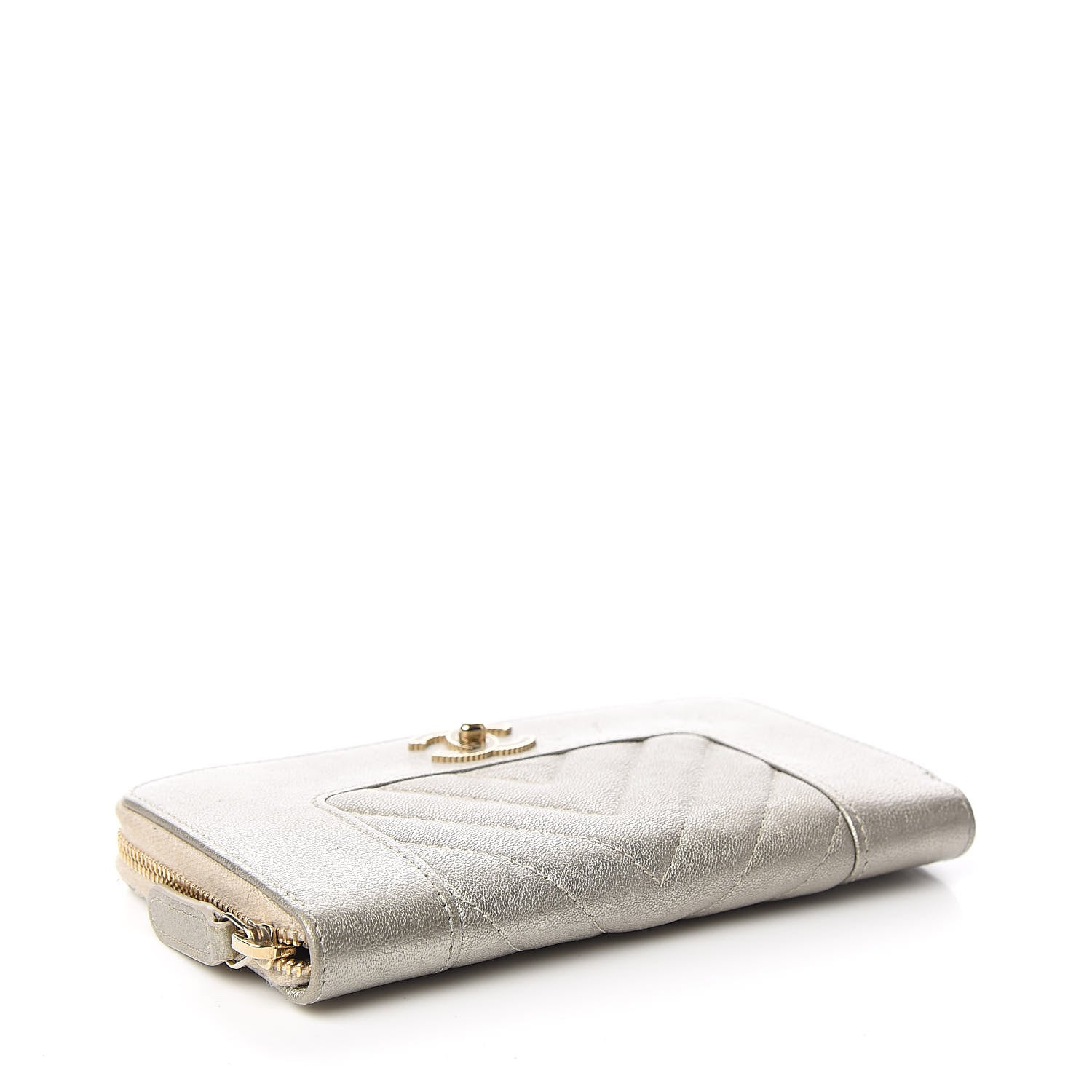Chanel Metallic Sheepskin Quilted Mademoiselle Vintage Zip Around Wallet Light Gold 4 of 12