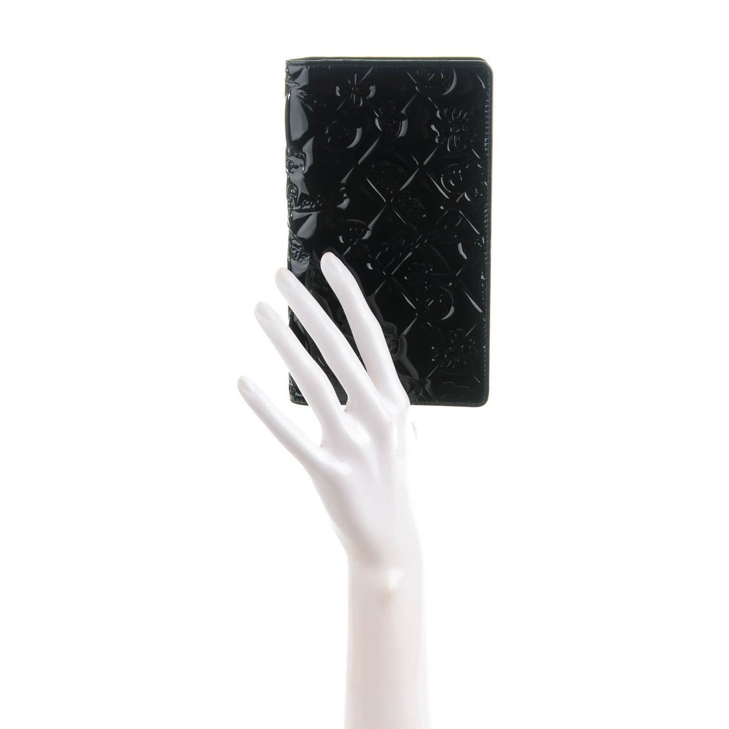 Patent Calfskin Lucky Symbols Yen Wallet Black