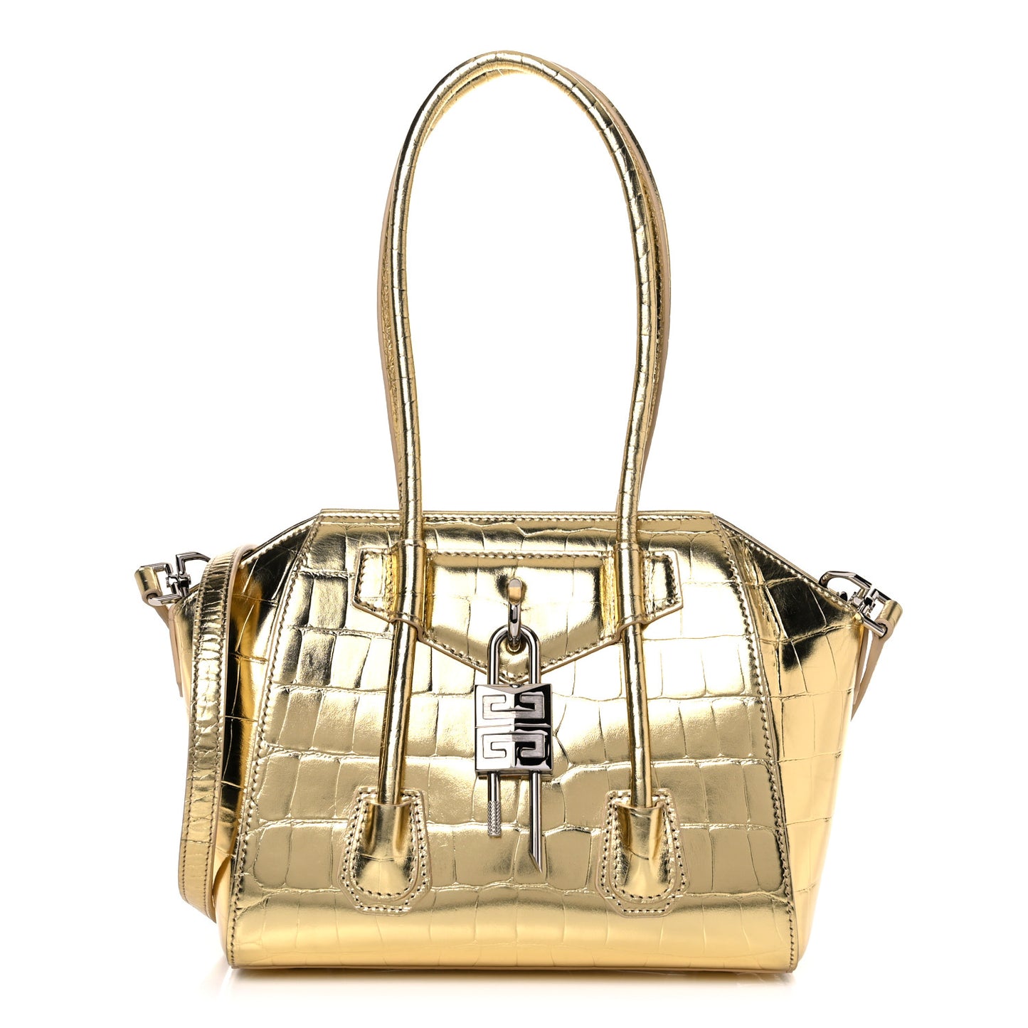 Calfskin Crocodile Embossed Mini Lock Antigona Gold