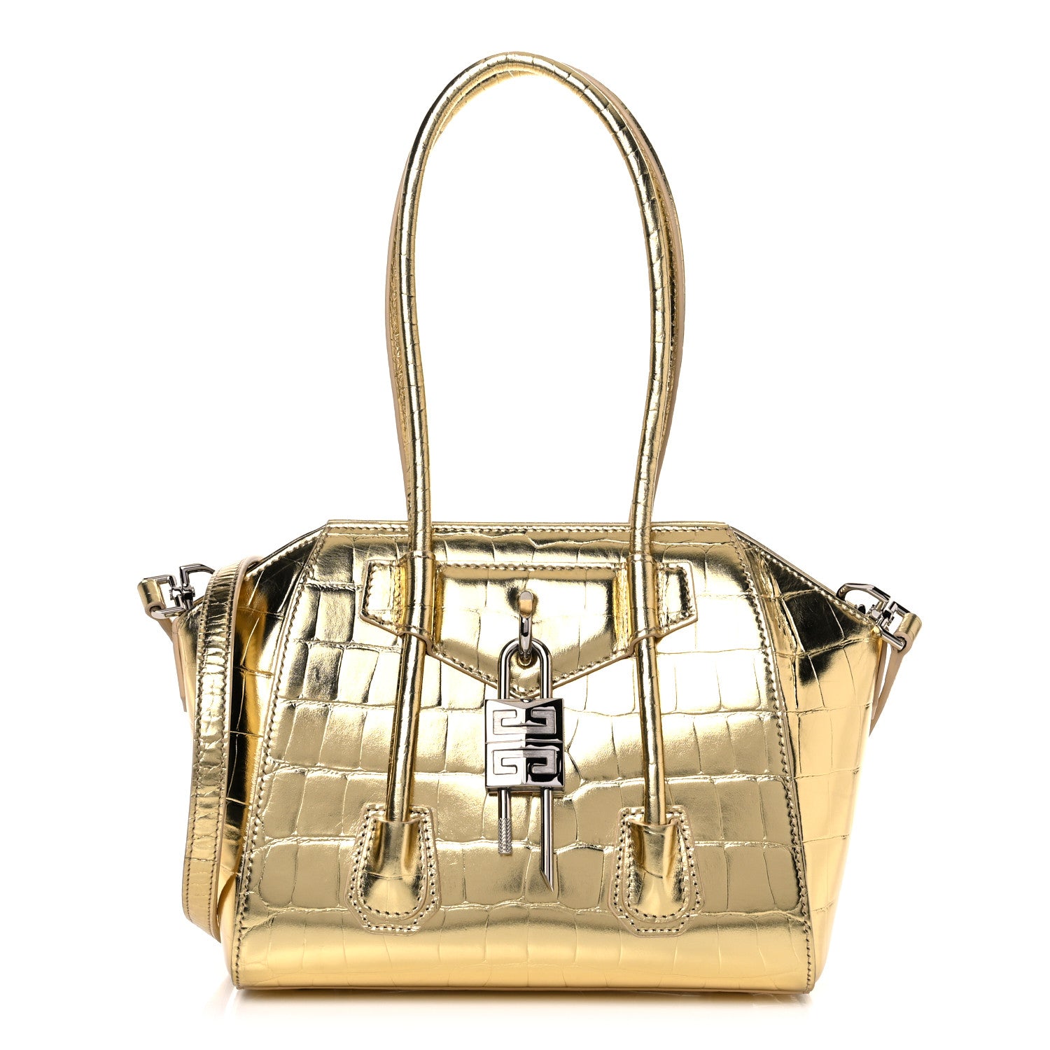 Givenchy Calfskin Crocodile Embossed Mini Lock Antigona Gold 1 of 10