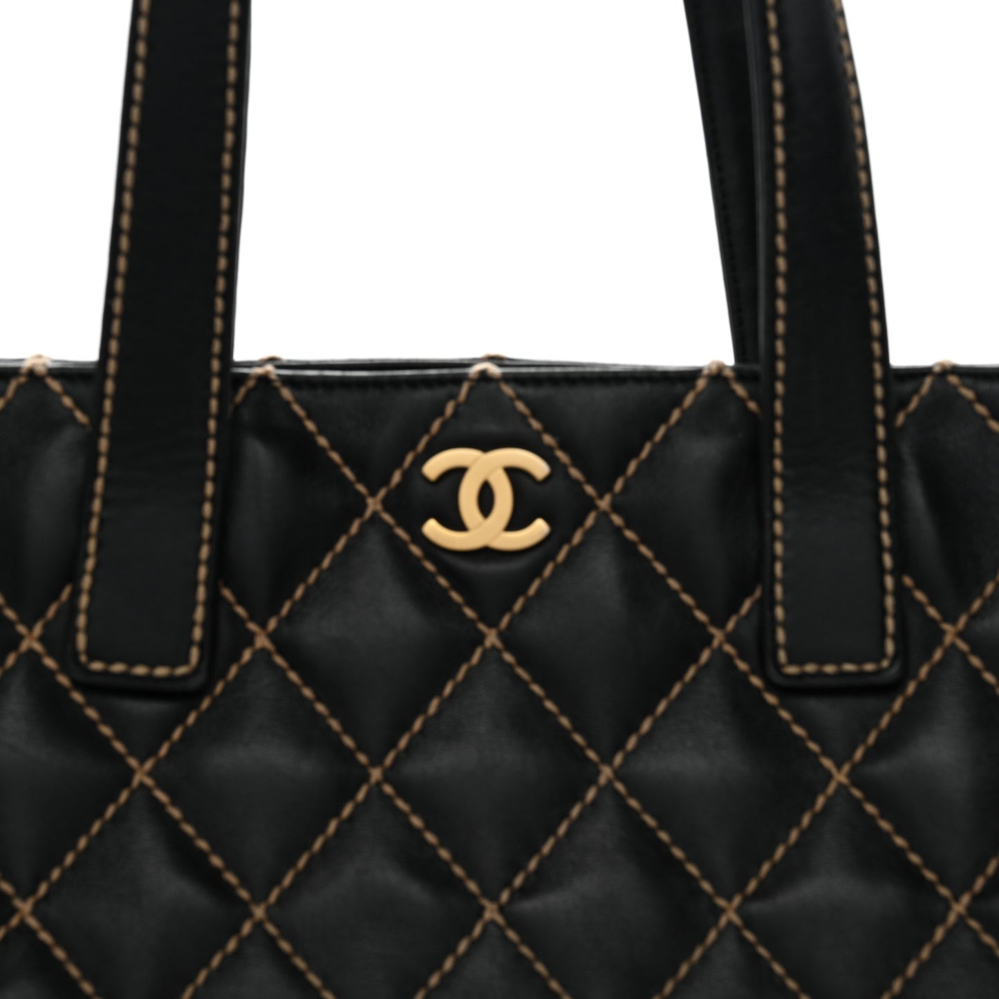 Calfskin Contrast Stitch Surpique Tote Black
