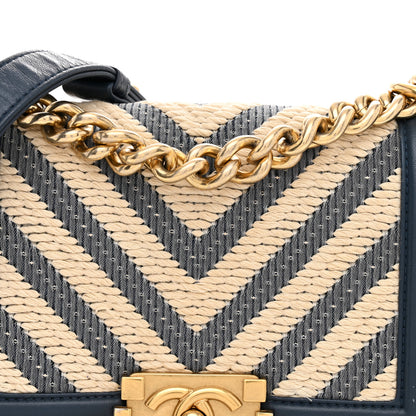 Chanel Fabric Chevron Braided Small Boy Flap Blue Ivory 8 of 12
