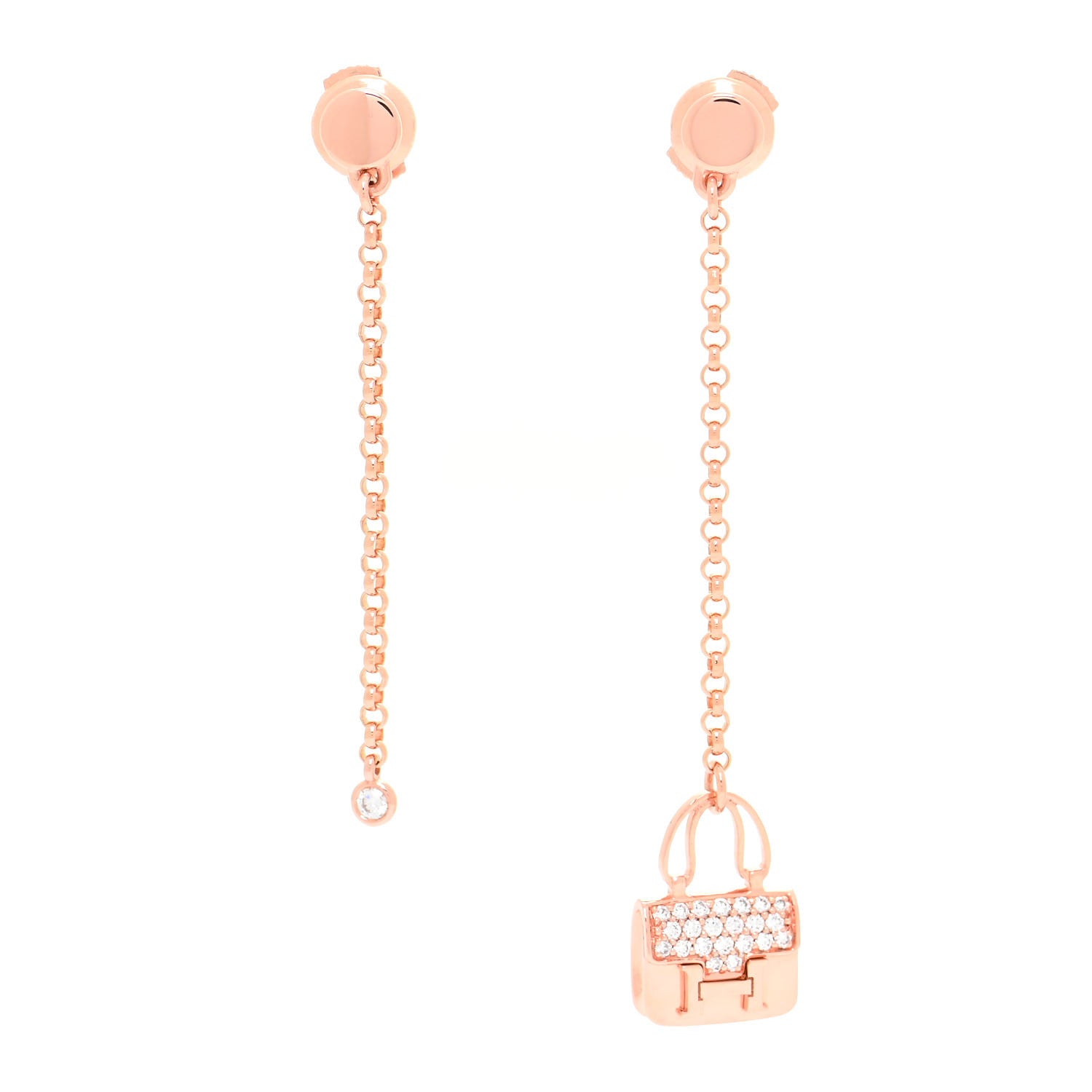 Hermes 18K Rose Gold Diamond Constance Amulettes Drop Earrings 1 of 6