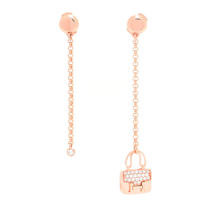 Hermes 18K Rose Gold Diamond Constance Amulettes Drop Earrings 1 of 6