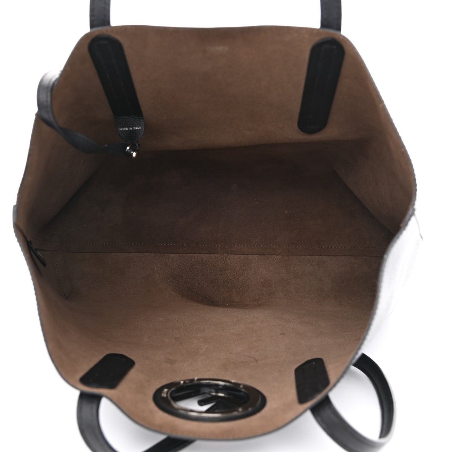 Vitello Vienna Enamel F is Fendi Shopping Tote Black Taupe