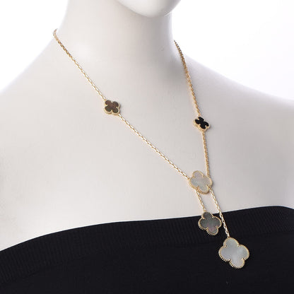 Van Cleef & Arpels 18K Yellow Gold Mother of Pearl Onyx 6 Motifs Magic Alhambra Necklace 2 of 4