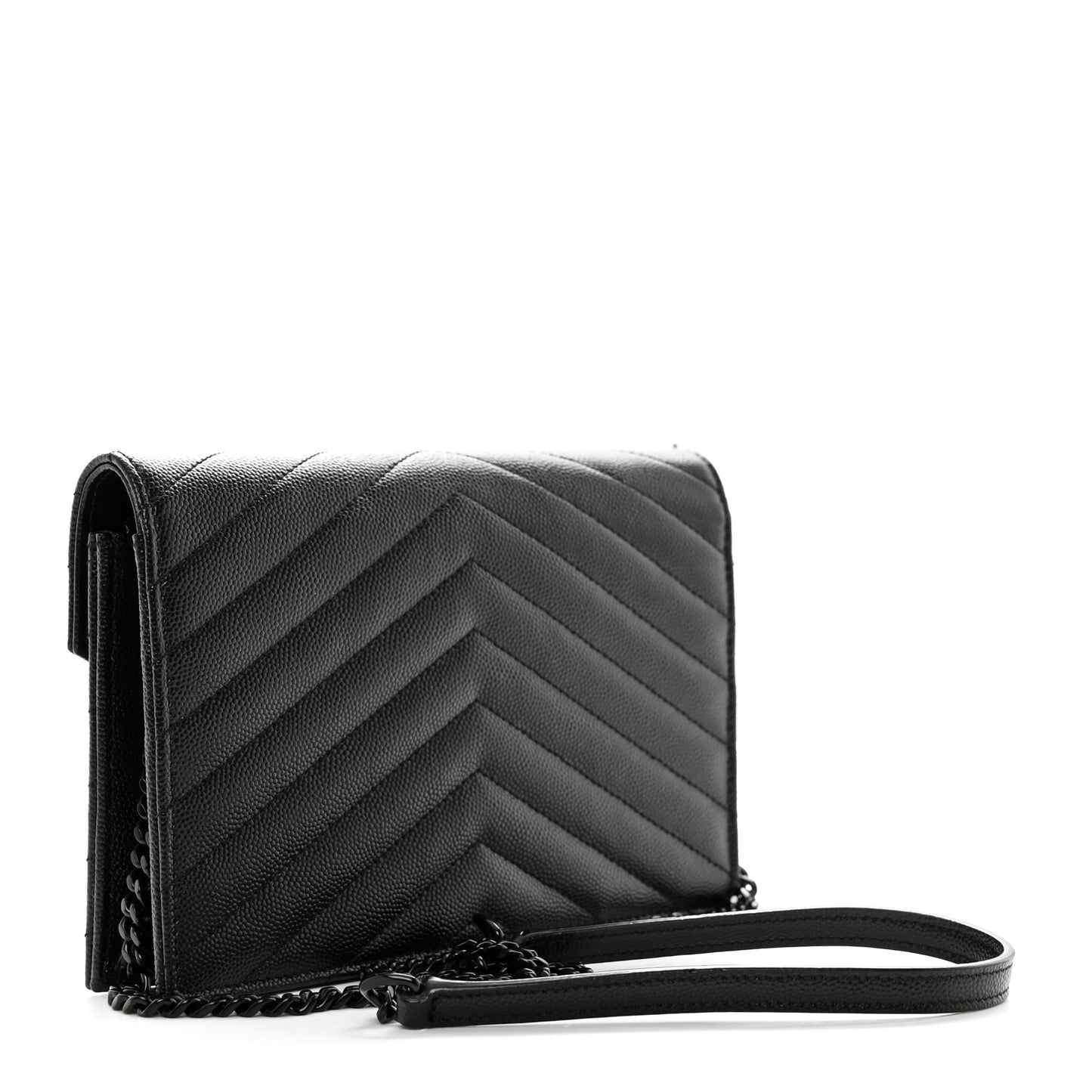 Grain De Poudre Matelasse Chevron Monogram Monochrome Envelope Chain Wallet Black