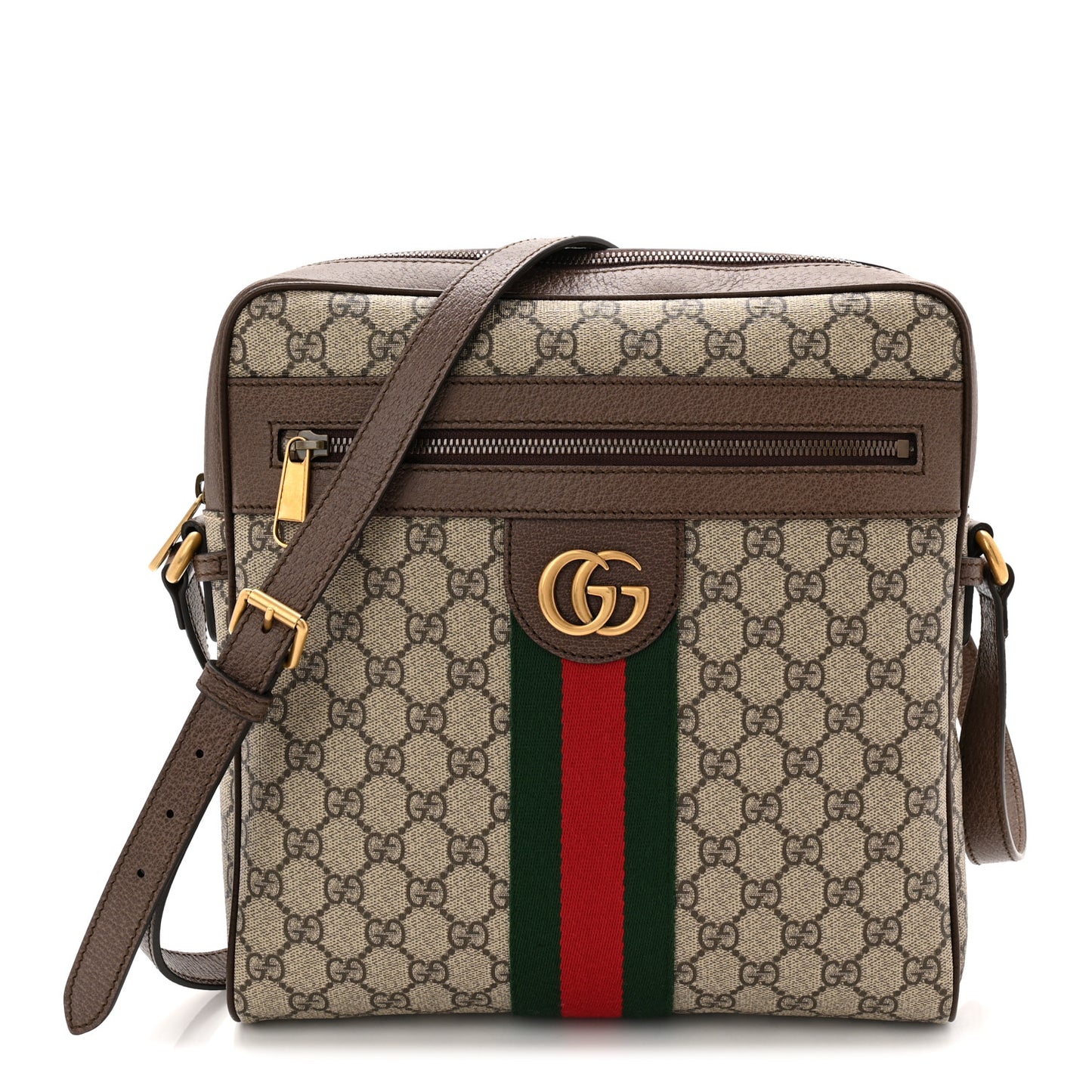 GG Supreme Monogram Web Medium Ophidia Messenger Bag Brown