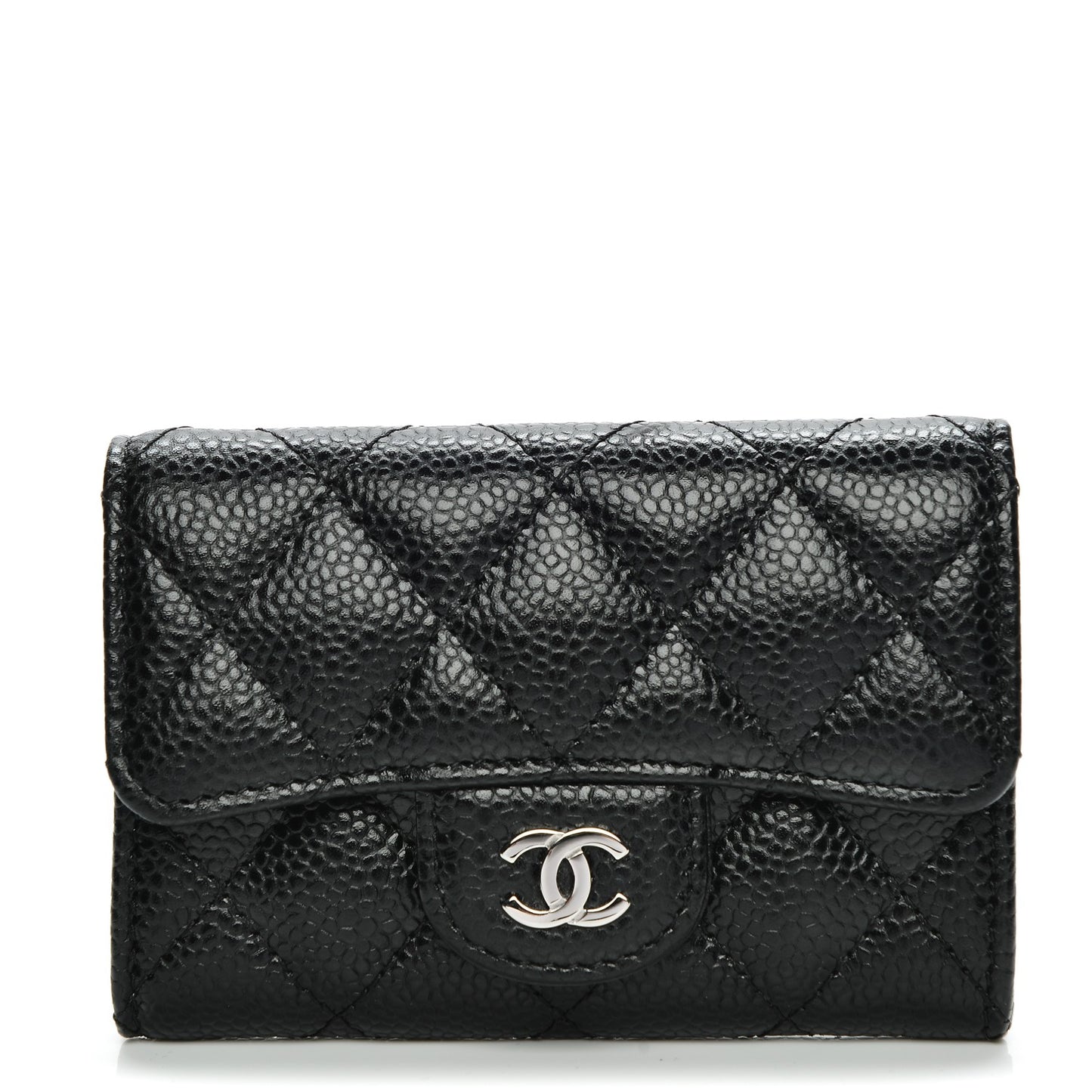 Caviar Quilted Flap Card Holder Black