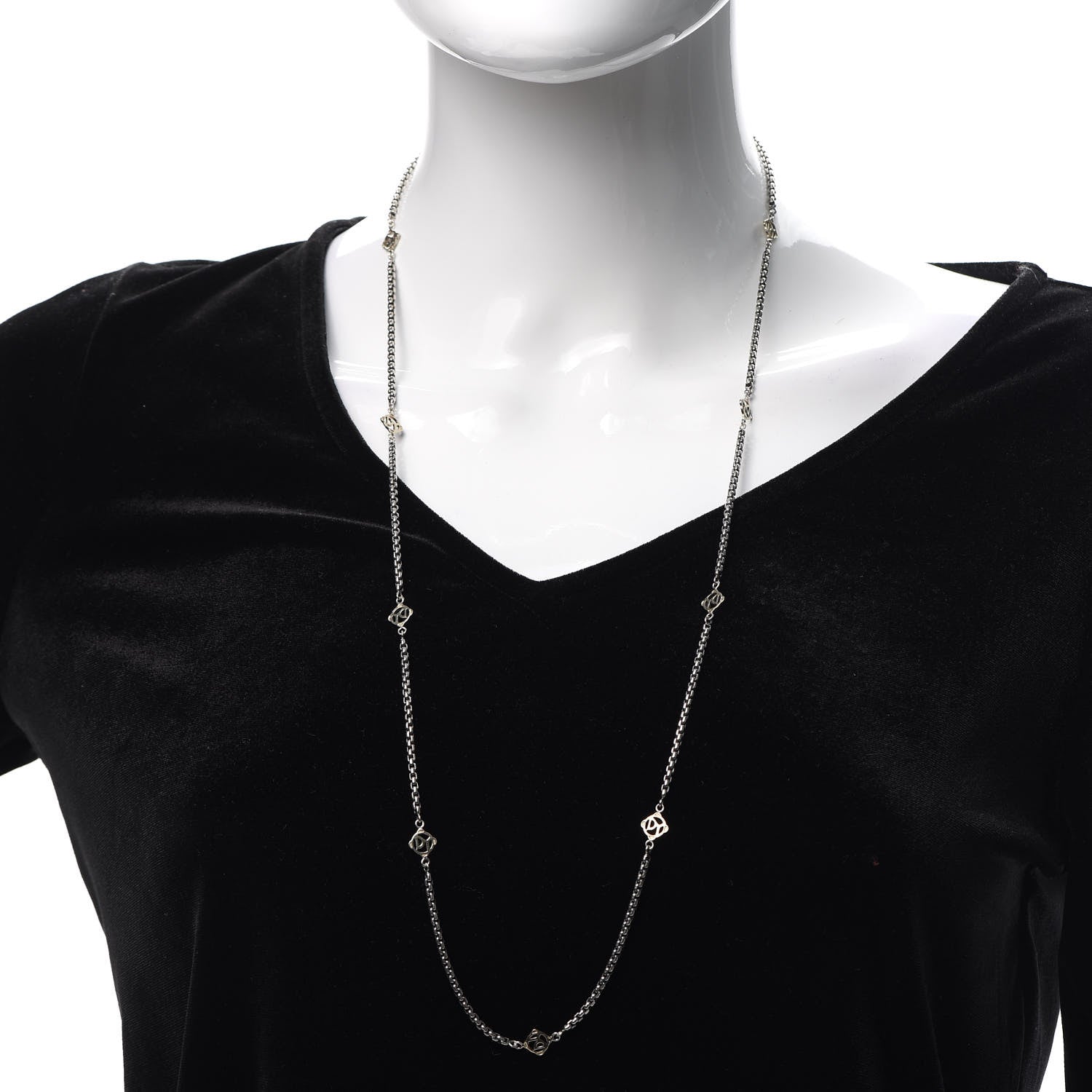 David Yurman Sterling Silver 14K Yellow Gold Logo Station Necklace 32" 2 of 4