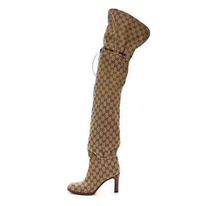 Gucci Monogram Over the Knee Boots 39 Beige Ebony 1 of 7