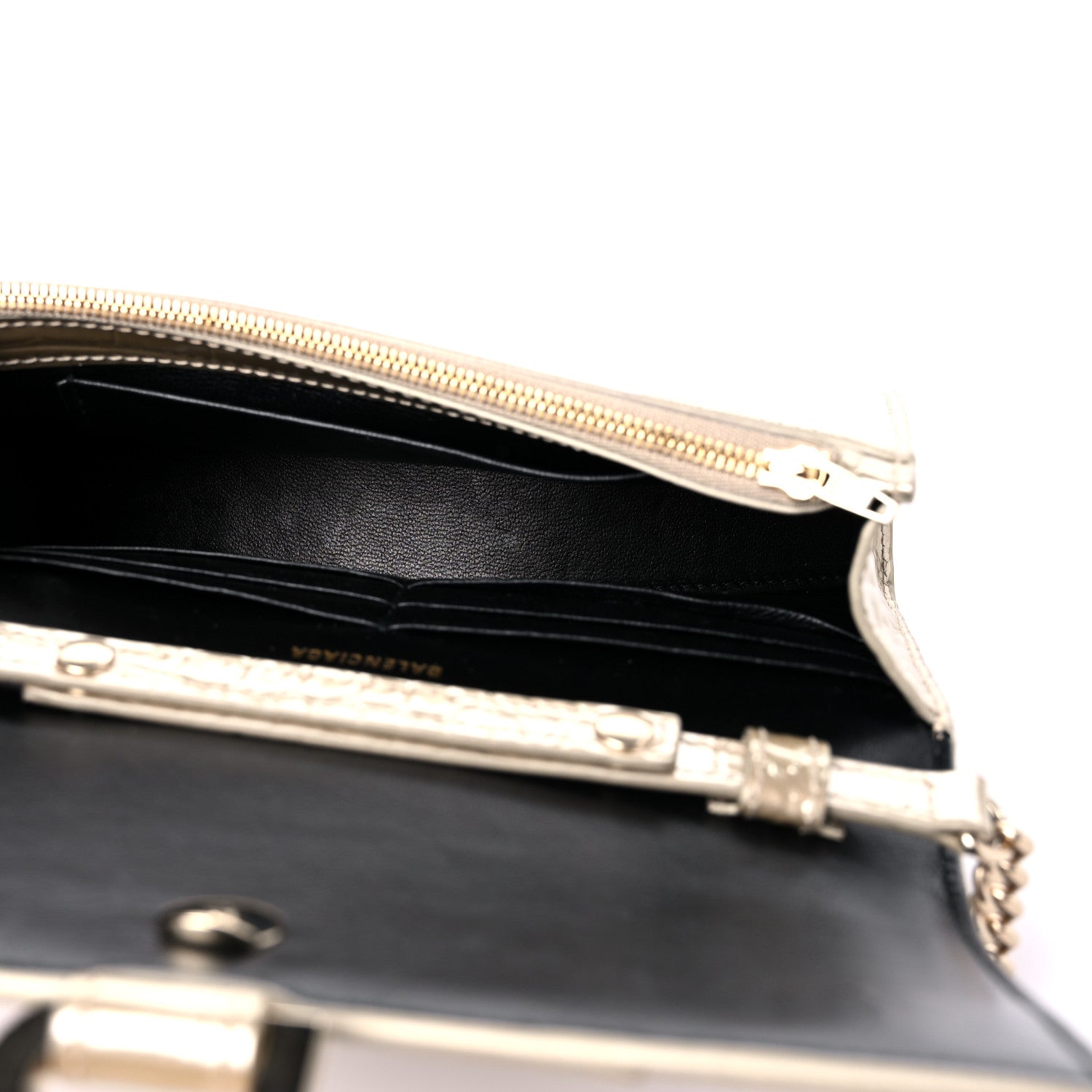 Balenciaga Shiny Calfskin Crocodile Embossed Hourglass Chain Bag Light Gold 5 of 10