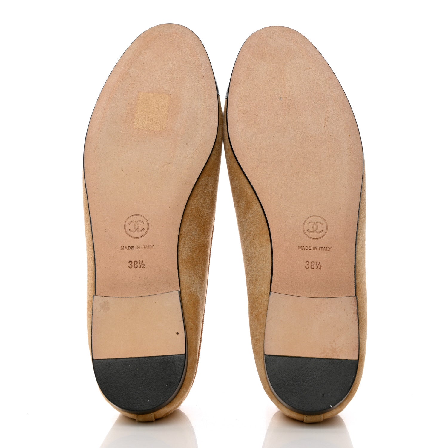 Chanel Suede Cap Toe CC Ballerina Flats 38.5 Beige Black 5 of 12