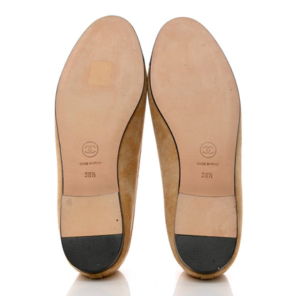 Chanel Suede Cap Toe CC Ballerina Flats 38.5 Beige Black 5 of 12