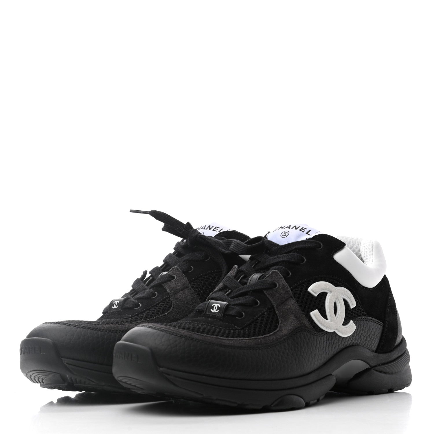 Chanel Mesh Suede Grained Calfskin Womens CC Sneakers 41 Black White 3 of 7