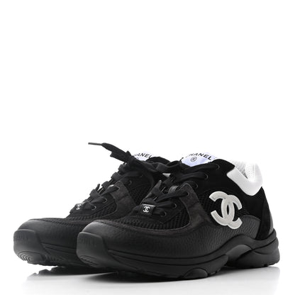 Chanel Mesh Suede Grained Calfskin Womens CC Sneakers 41 Black White 3 of 7