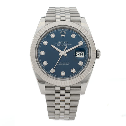 Rolex Stainless Steel 18K White Gold Diamond 41mm Oyster Perpetual Datejust Watch Bright Blue 126334 1 of 5